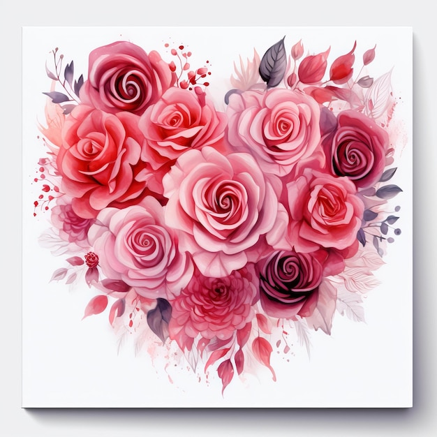 Foto un cuore fatto di rose e foglie con fiori rossi e rosa