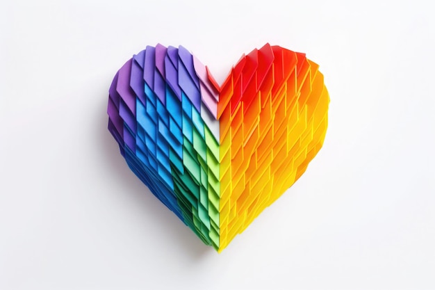 Heart made of small elements in rainbow colors on white background Generative AI