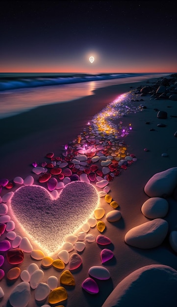 A heart made of stones on a beach