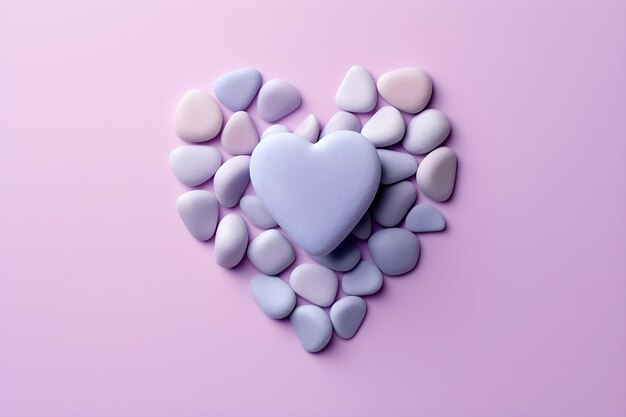 A heart made of stones on a pink background