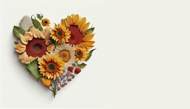 A heart made of sunflowers and strawberries