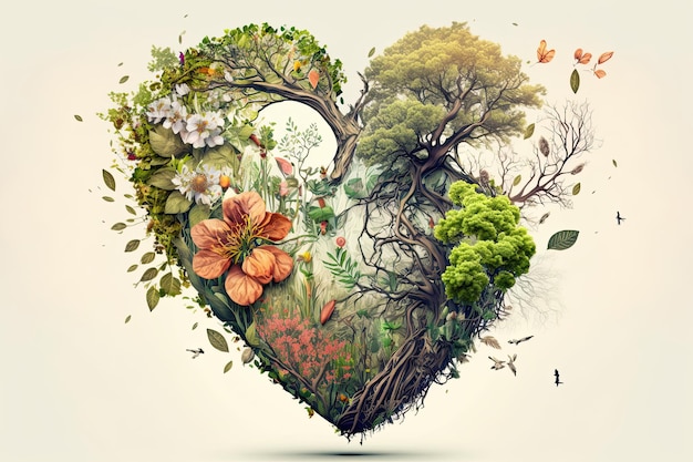 A heart made of trees plants and flowers