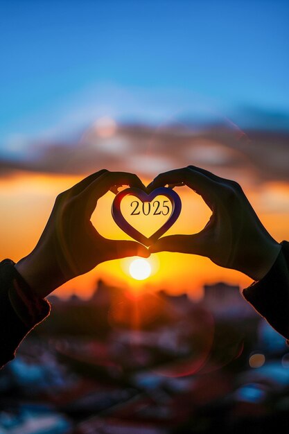 Photo a heart made of two hands holding a sign that says 2025