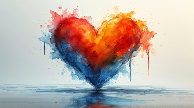 Heart made of watercolor splashes on white background 3d rendering Generative AI