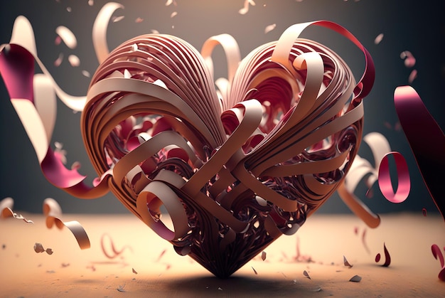 Heart made of weaven ribbons romantic background Valentine39s day tender backdrop Generative AI