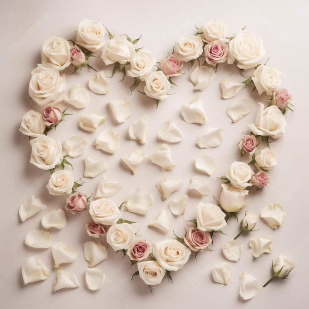 A heart made of white and pink roses