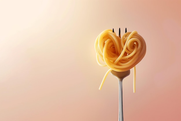 Heart made with pasta on fork Swirl of spaghetti shaped as a heart Pasta love Italian cuisine Copy space design element for menu for Italian restaurant pasta bar Creative food concept