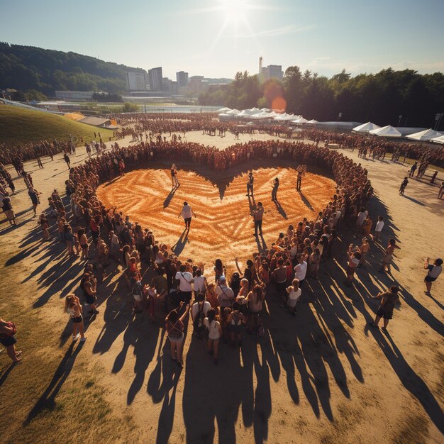 A heart made of wood is in the middle of a field.