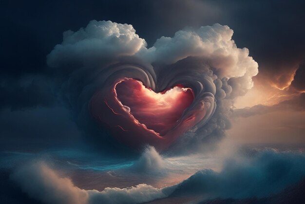 Photo a heart in the middle of a storm symbolizing challenges and overcoming in love