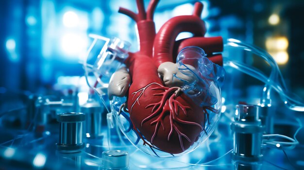 A heart model is shown on a table.