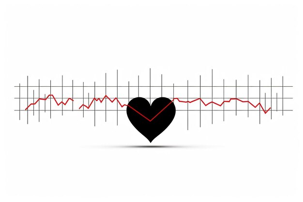 Photo a heart monitor graph turning into a winding path black silhouette