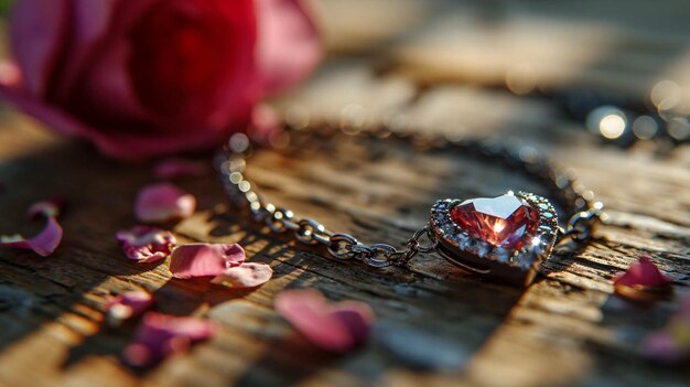 Photo a heart necklace on pink background