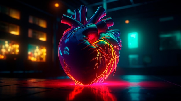 Heart in neon colors Generative AI