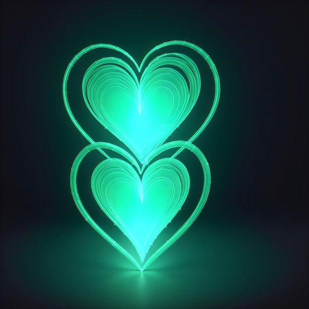 Foto cuore di neon vibrante cuore umano 3d