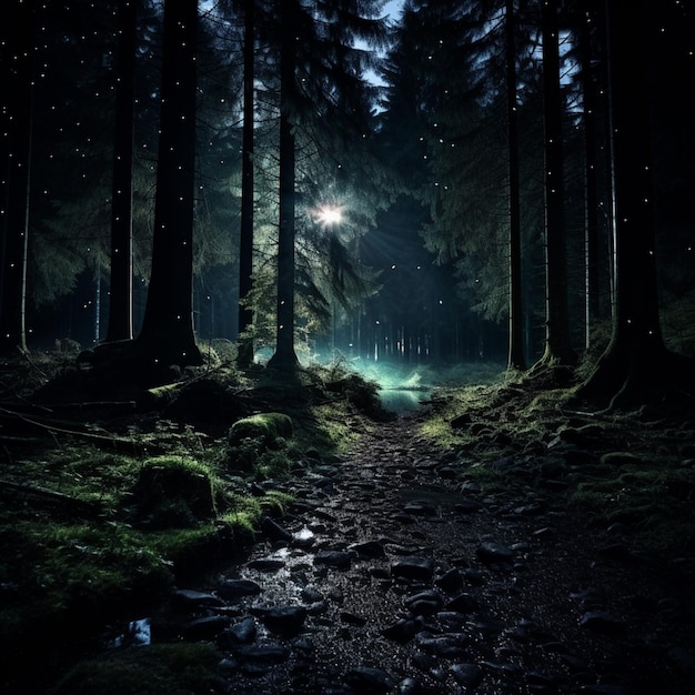 In the heart of the night the forest becomes a realm of mystery and shadow