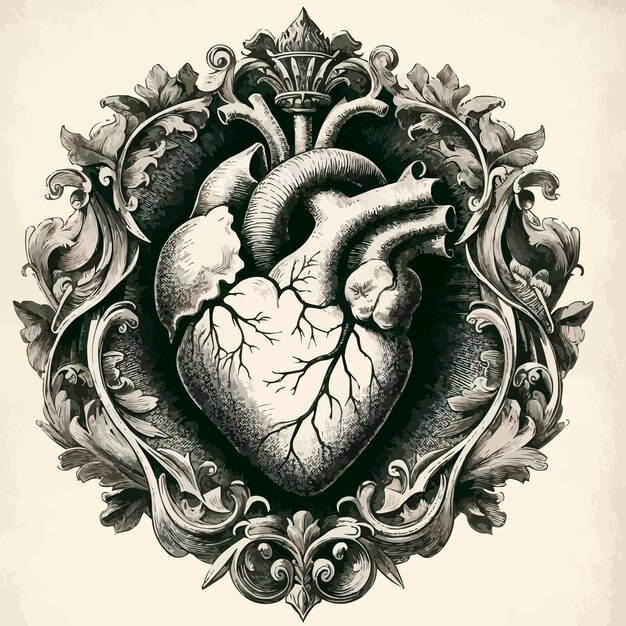 Photo heart old graving illustration