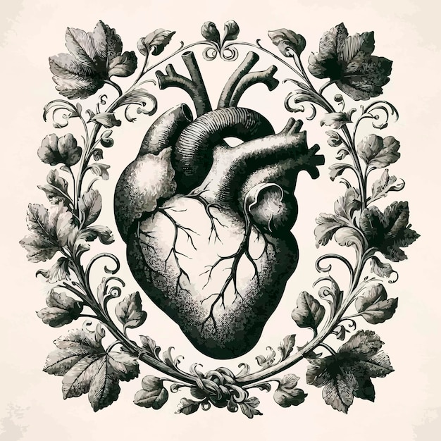 Foto antica illustrazione incisa sul cuore