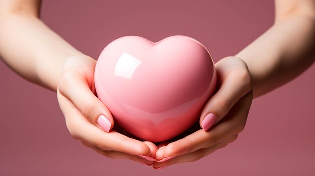 사진 당신의 손에 있는 심장은 분홍색 심장 치료 개념에 고립되어 있습니다.
