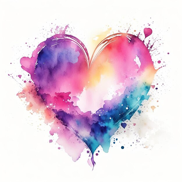 Heart painted with water and ink in watercolor style Generative AI