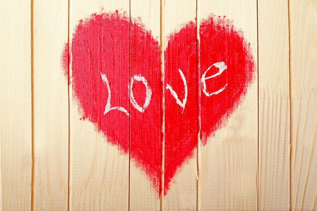 Photo heart painted on wooden wall