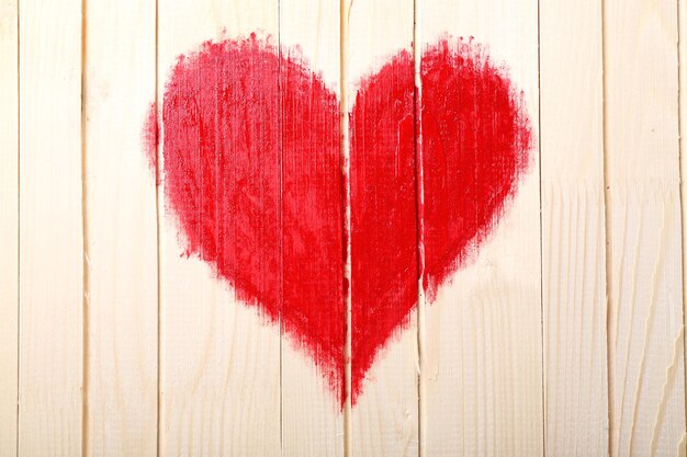 Photo heart painted on wooden wall