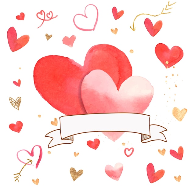 heart pattern border frame png in watercolor transparent background
