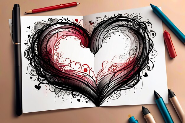 Photo heart pattern hand drawn heart sketch set design heart stickers ornaments