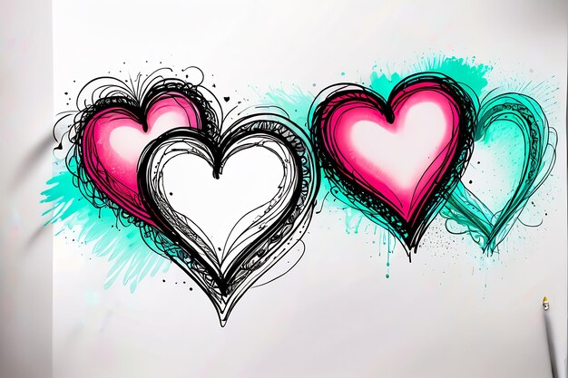 Фото Образ сердца, нарисованный вручную, набросок сердца, набор дизайна, наклейки сердца, украшения