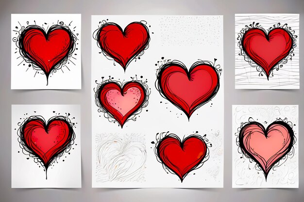 Foto modello di cuore disegnato a mano set di schizzi di cuore design adesivi di cuore ornamenti