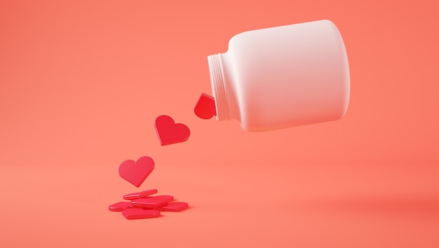 Heart pills concept 3d rendering