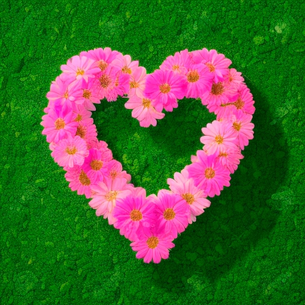 푸른 잔디 위에 분홍색 <unk>꽃의 심장