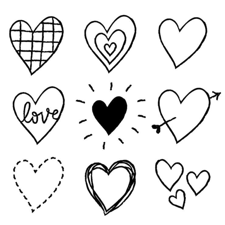 Photo heart png icons set simple doodle in handdrawn style