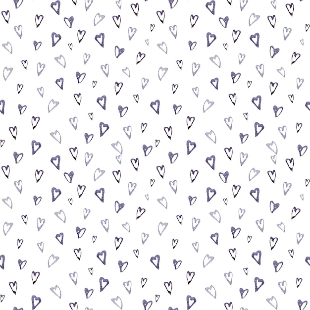 Heart purple glitter seamless pattern. A watercolor isolated illustration. Hand drawn and white back