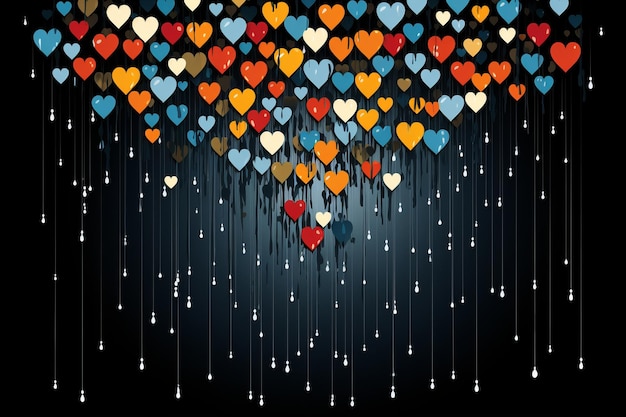 Фото Сердечный дождь яркая иллюстрация красочных сердец, падающих с неба, как изящные капли дождя