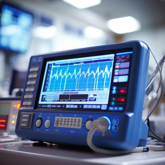 Foto monitor della frequenza cardiaca nel dispositivo medico ekg di emergenza ospedaliero per i segni vitali