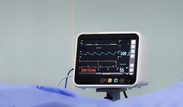 Photo heart rate monitor at patient room a medical monitor displaying vital signs