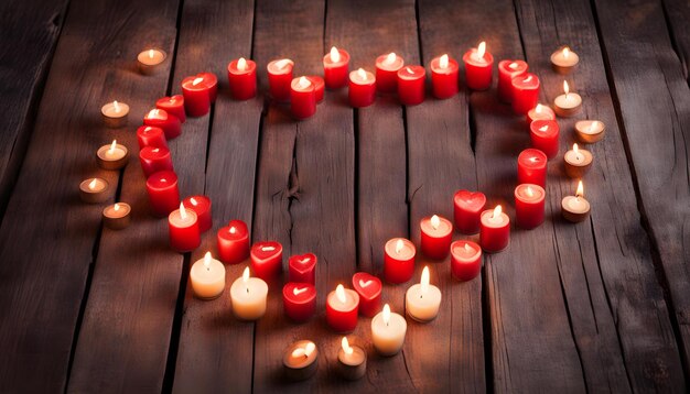 Photo a heart of red candles and a heart with the word love in the middle