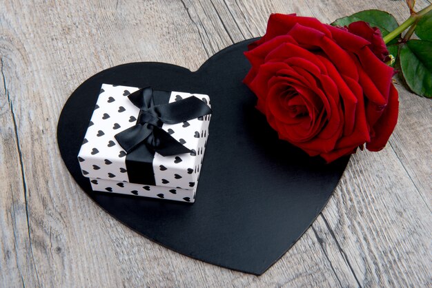 A heart, a rose and a gift for valentine day