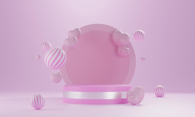 Heart shape 3d rendering empty space cylinder pink podium valentine's day