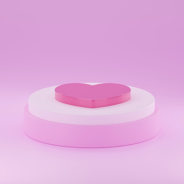 Heart shape 3d rendering empty space cylinder pink podium valentine's day