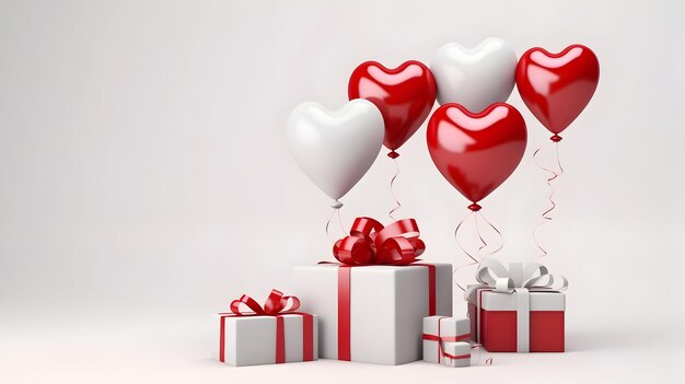 Баллоны в форме сердца и подарок на белом фоне Баннер распродажи дня святого Валентина с копированием