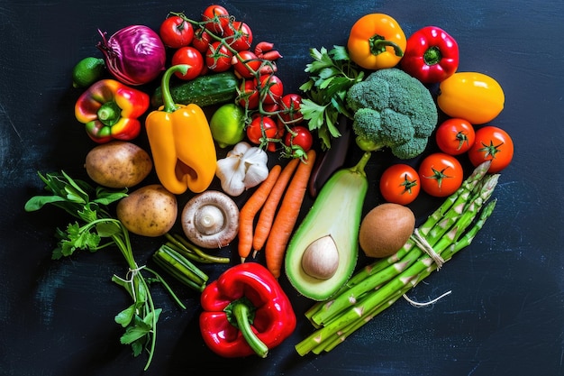 heart shape by various vegetables and fruits