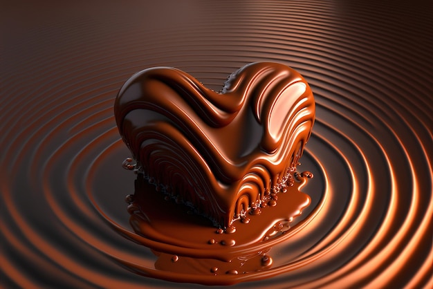 Heart Shape Chocolate Rising from Chocolate Ripples