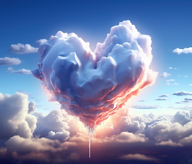 A heart shape cloud over a blue sky in the style of oliver wetter emotionally complex valentine