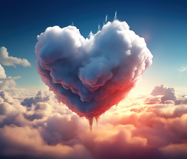 a heart shape cloud over a blue sky in the style of oliver wetter emotionally complex valentine