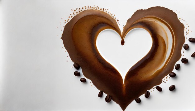 Foto forma di cuore macchie di caffè isolate su sfondo bianco amore giorno di san valentino giornata mondiale del cuore