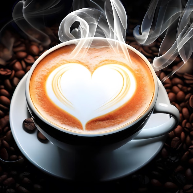 Heart shape coffee with coffee beans to celebrate international coffee day