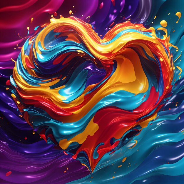 Heart shape color waves abstract shapes around particles color splash color smock color waves