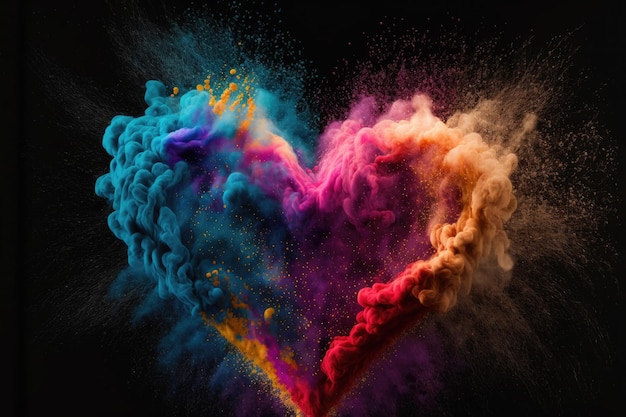 красочный взрыв порошка в форме сердца