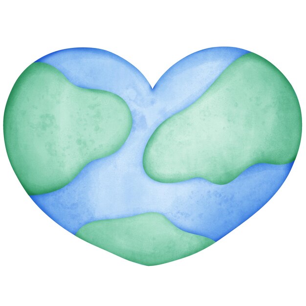 Photo heart shape earth global in watercolor ioslated